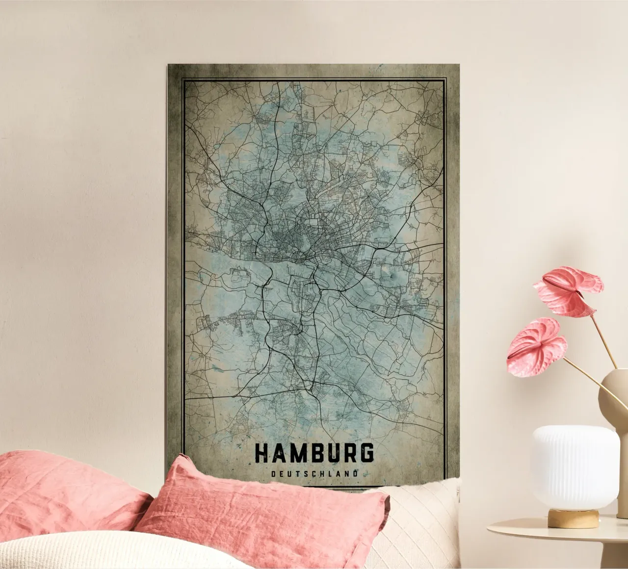 Muurschildering Hamburg - Abstracte stadsplattegrond in kunstvorm poster van CityMapPoster