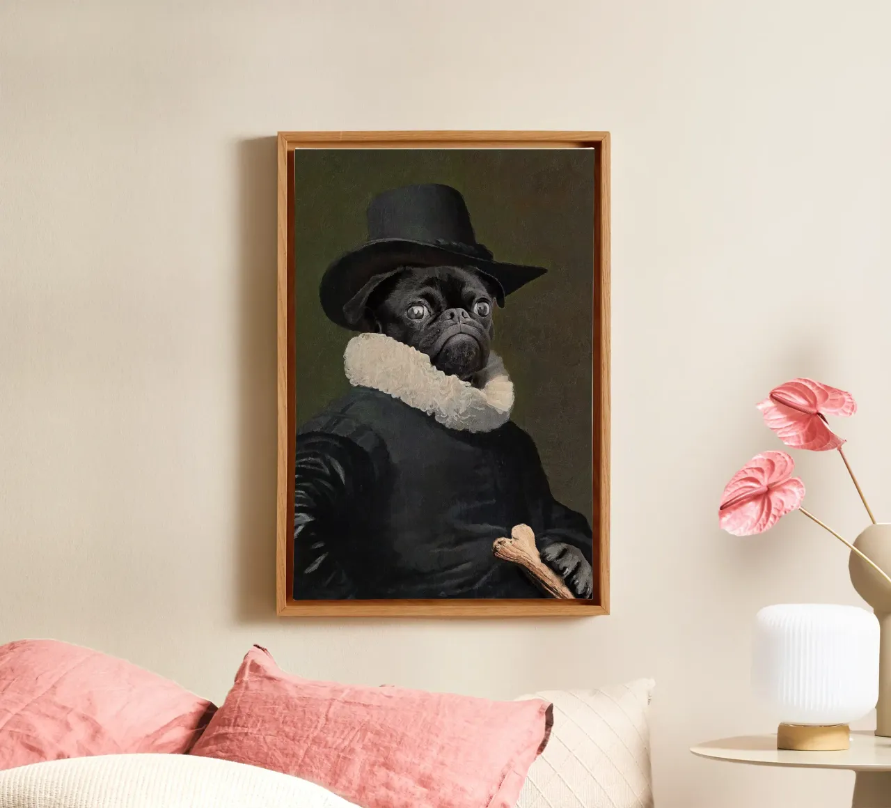 Lord Frenchie canvas met Baklijst van Jonas Loose