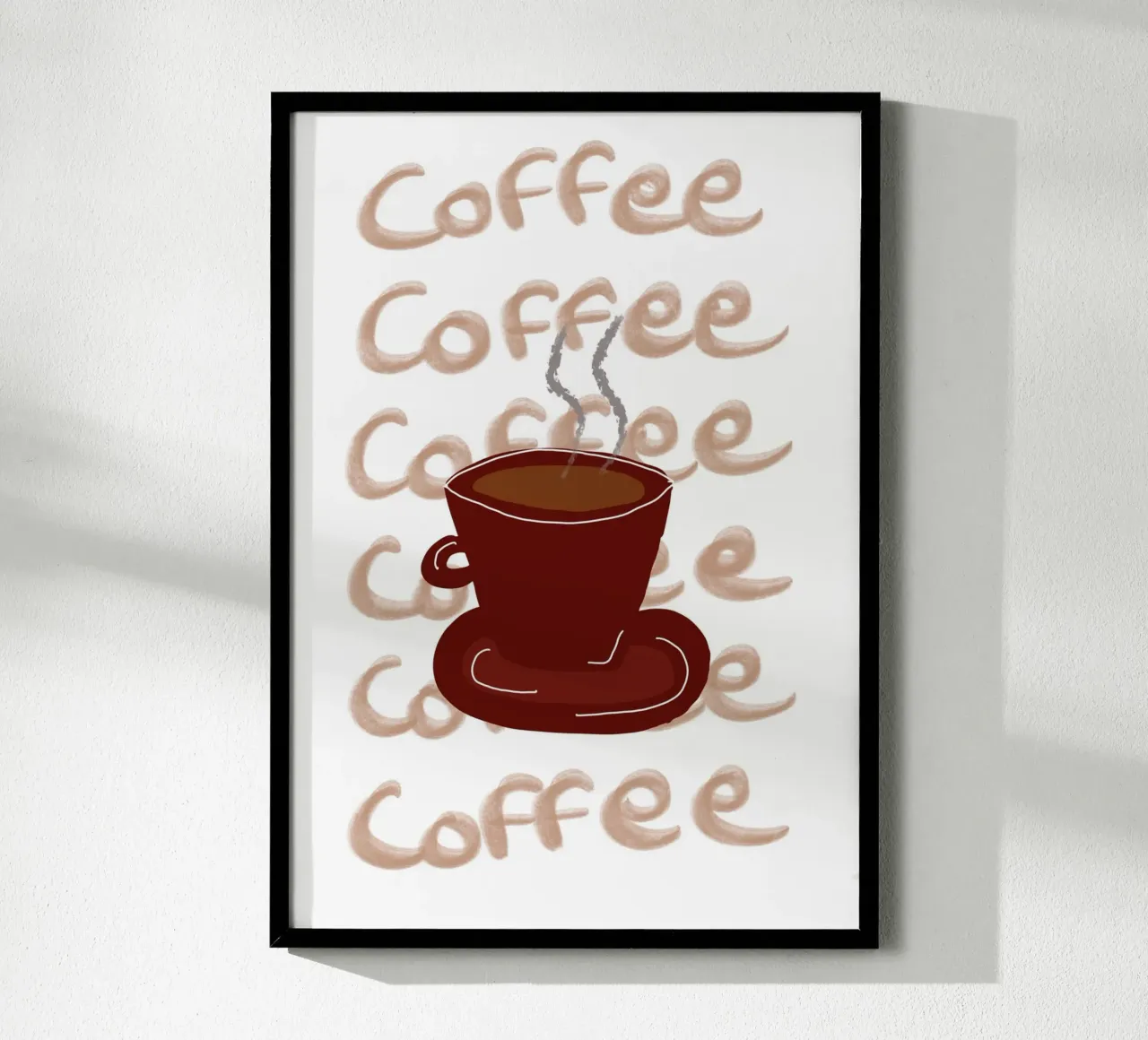 Caffè caffè caffè, decorazioni per la cucina, arte del mattino poster con telaio in plastica da vintagepod