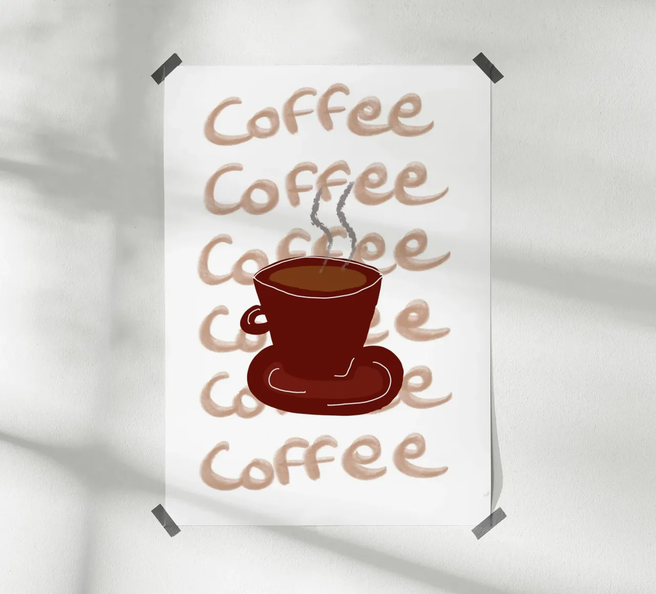 Caffè caffè caffè, decorazioni per la cucina, arte del mattino poster con telaio in plastica da vintagepod