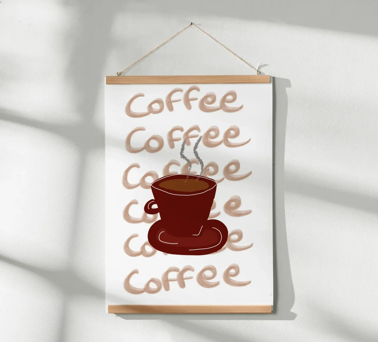 Caffè caffè caffè, decorazioni per la cucina, arte del mattino poster con telaio in plastica da vintagepod