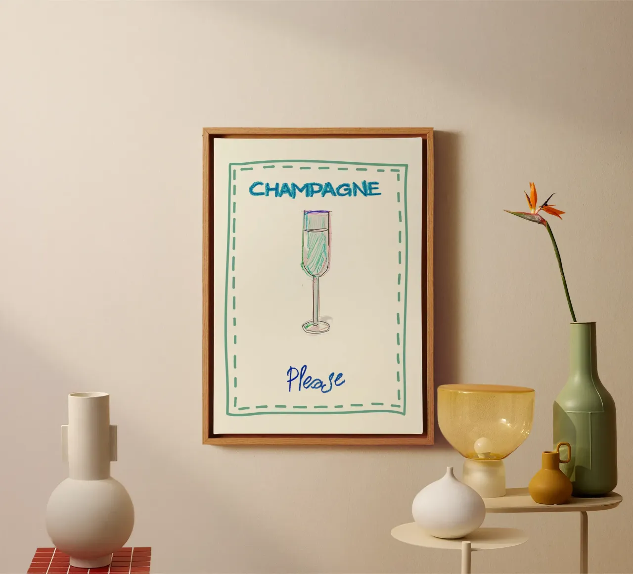 Champagne s'il vous plaît ! Impression abstraite, décoration de bar toile avec Caisse américaine de vintagepod