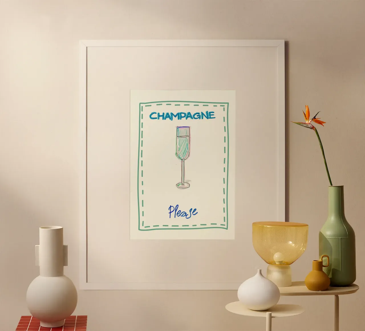 Champagne per favore! Stampa astratta, decorazione per bar poster da vintagepod