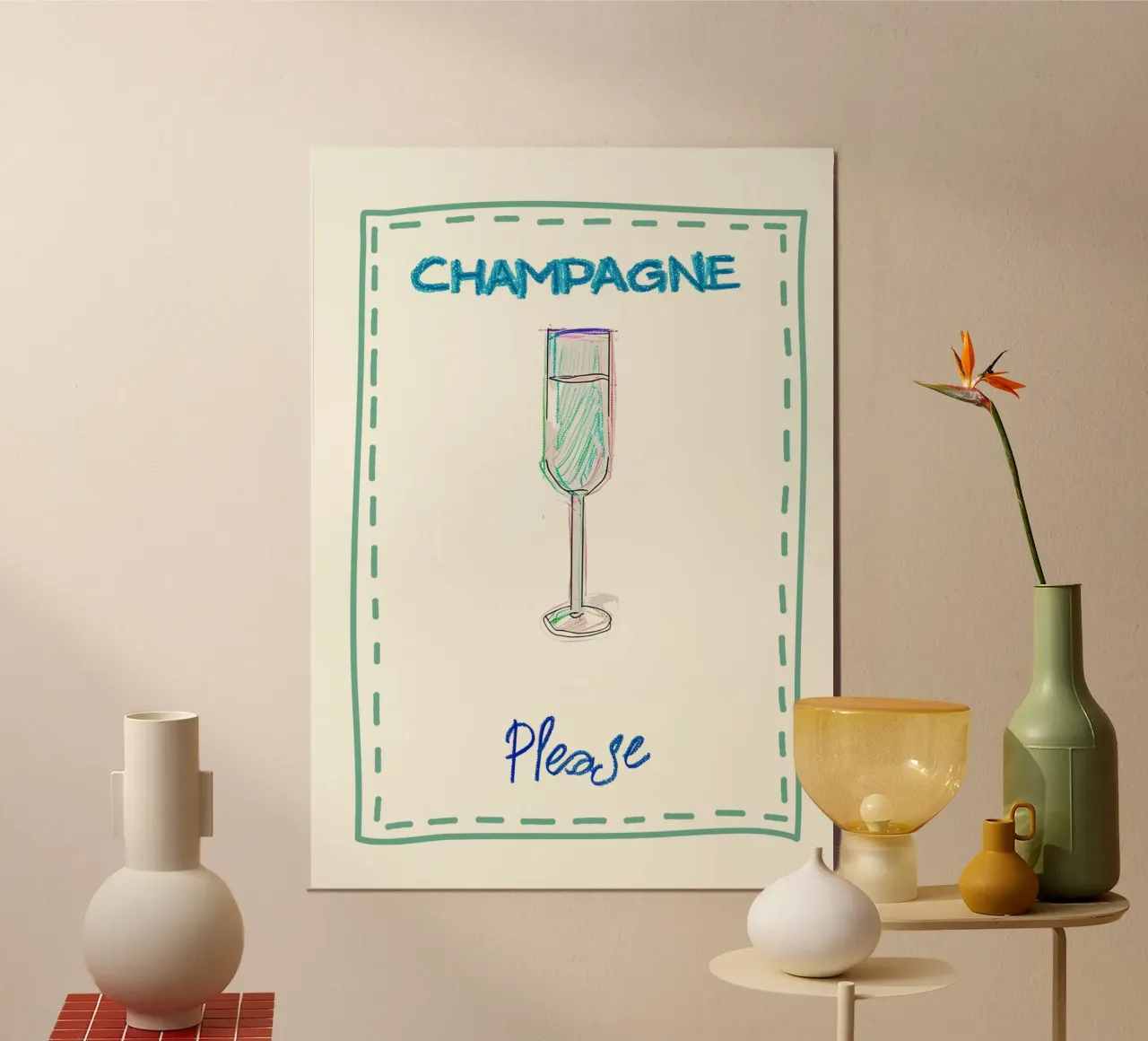 Champagne per favore! Stampa astratta, decorazione per bar poster da vintagepod