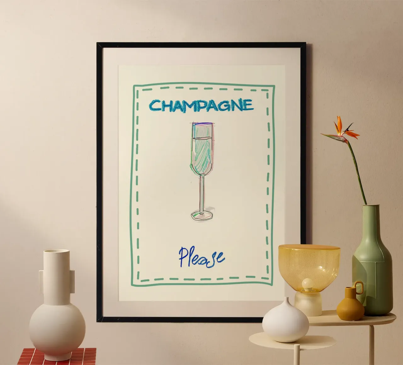 Champagne per favore! Stampa astratta, decorazione per bar poster da vintagepod
