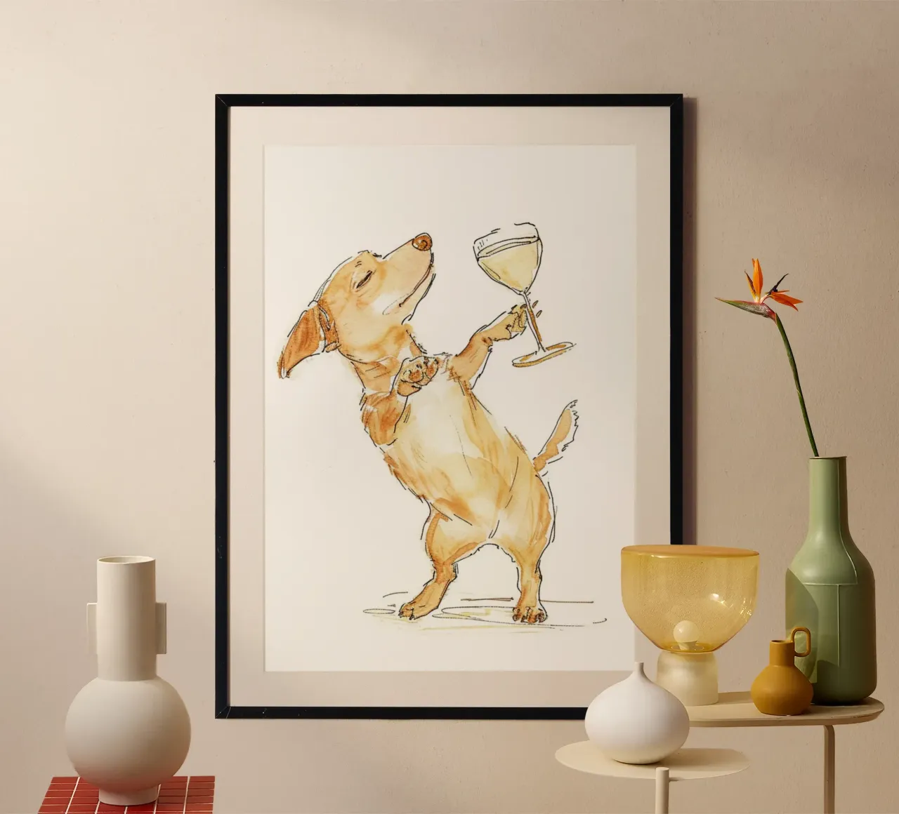 Glücklicher Hund mit Wein, Bar Dekoration, Hundeliebhaber Geschenk Poster von vintagepod