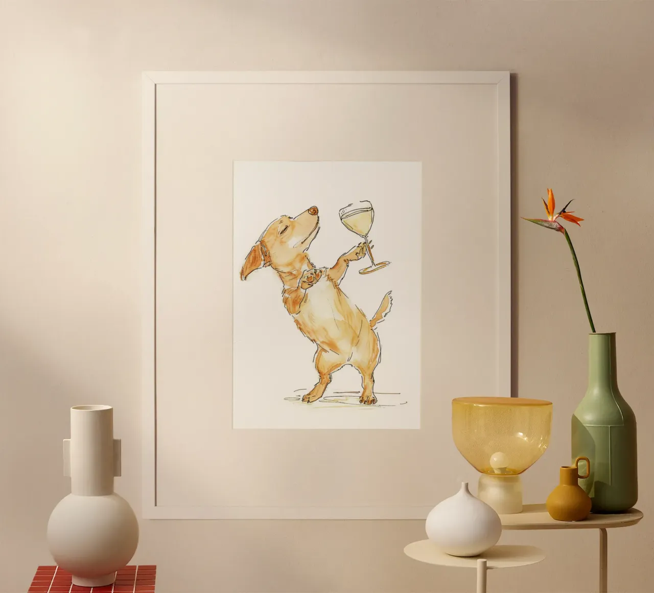 Glücklicher Hund mit Wein, Bar Dekoration, Hundeliebhaber Geschenk Poster von vintagepod