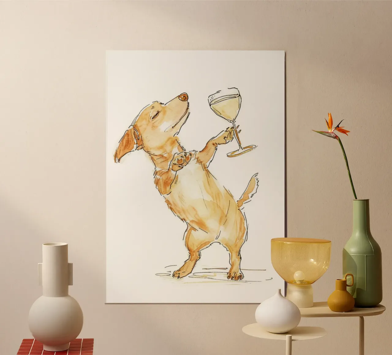Glücklicher Hund mit Wein, Bar Dekoration, Hundeliebhaber Geschenk Poster von vintagepod