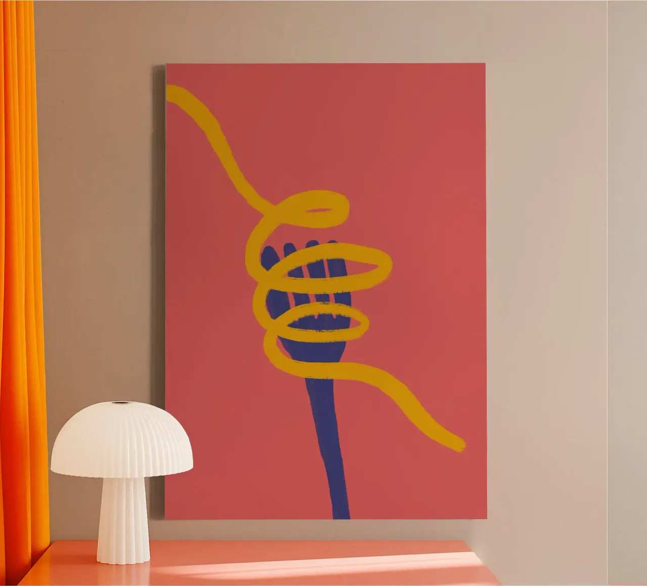 Noodles on a Fork, Abstract Food, Pasta Art canvas with Floater frame by vintagepod