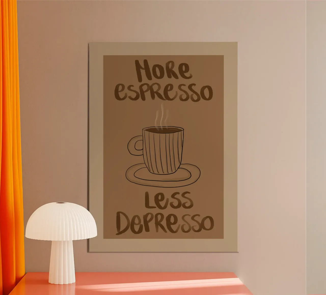 Mehr Espresso, weniger Depresso, Zitat Kaffee Poster mit Aluminium Rahmen von vintagepod