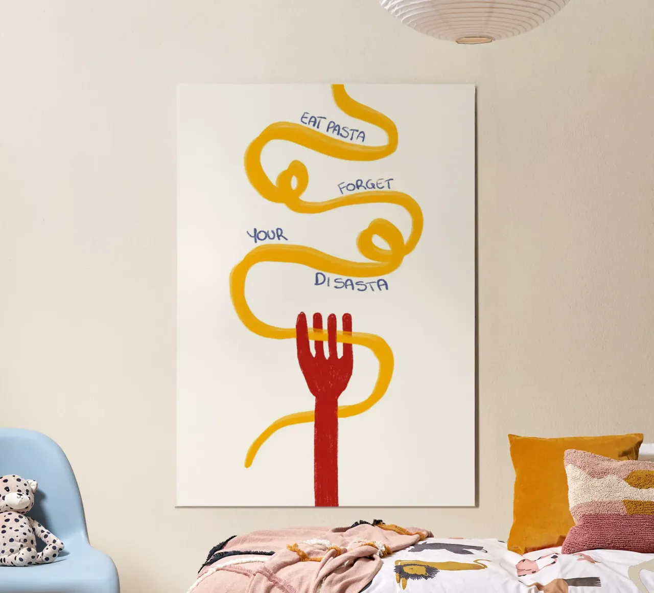 Essen Sie Pasta, vergessen Sie Ihren Disasta, lustiges Zitat Poster mit Kunststoffrahmen von vintagepod
