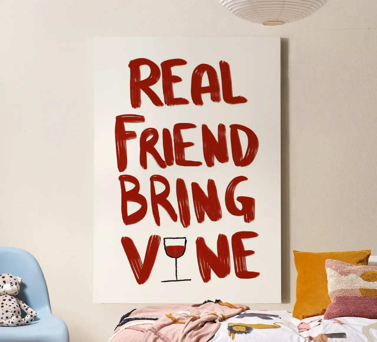 Echte Freunde bringen Wein, Bar-Deko, lustiges Zitat Leinwand mit Schattenfugenrahmen von vintagepod
