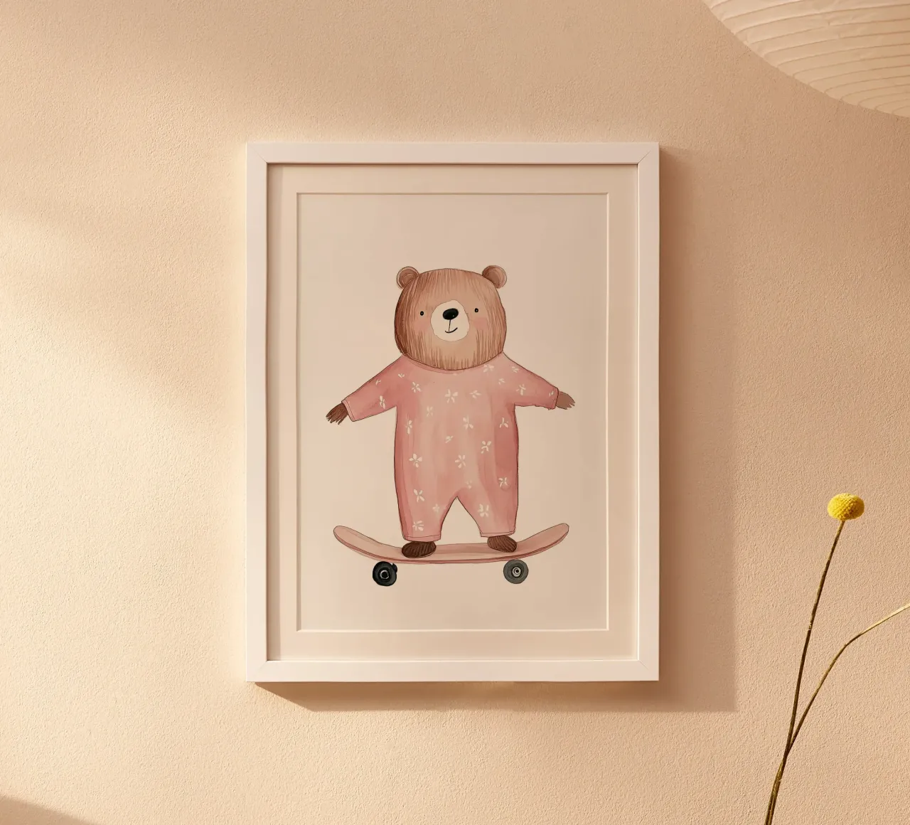 Orso su skateboard poster con telaio in legno da David Müller