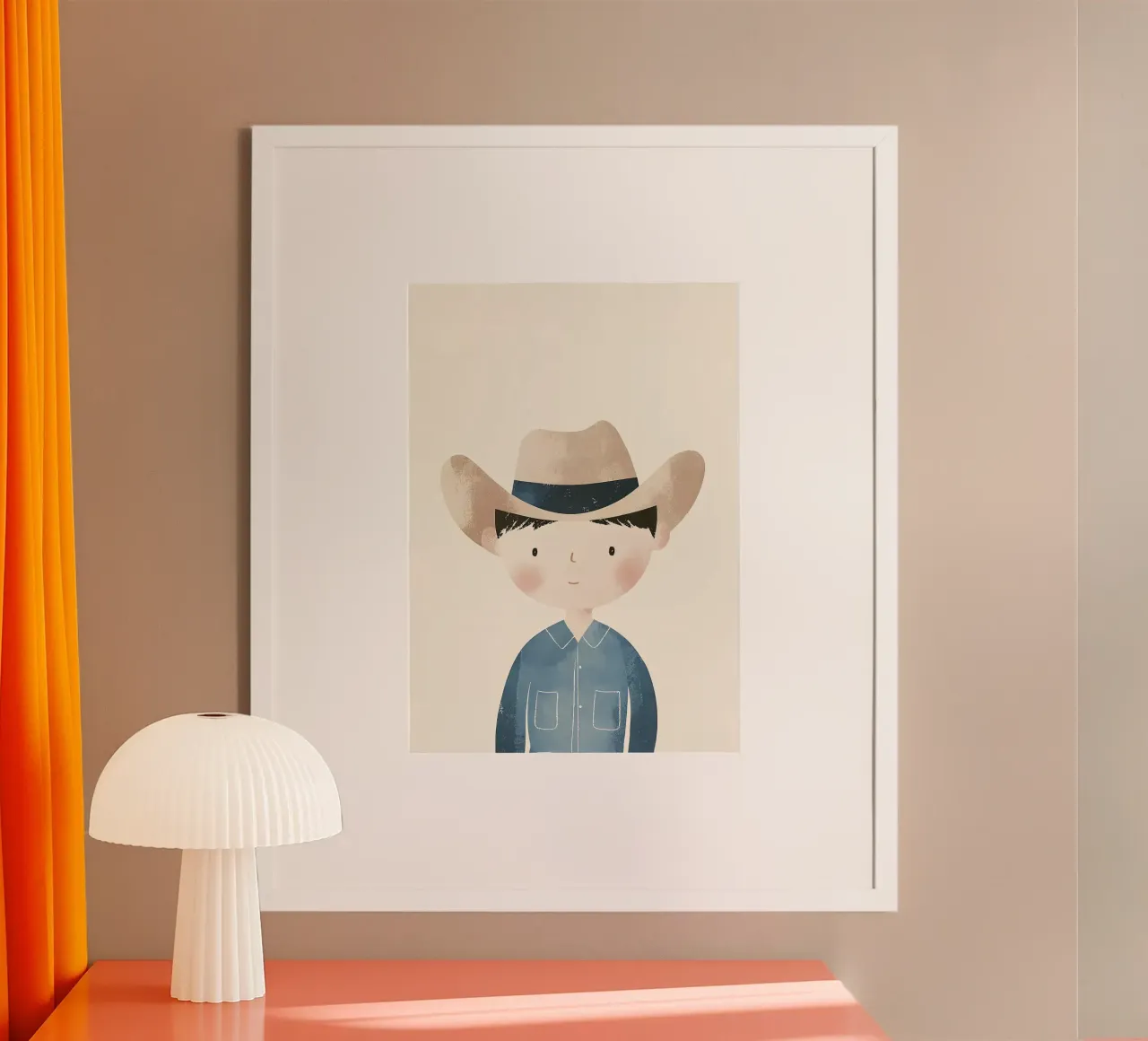 Illustrazione di un ragazzo cowboy poster con telaio in plastica da David Müller