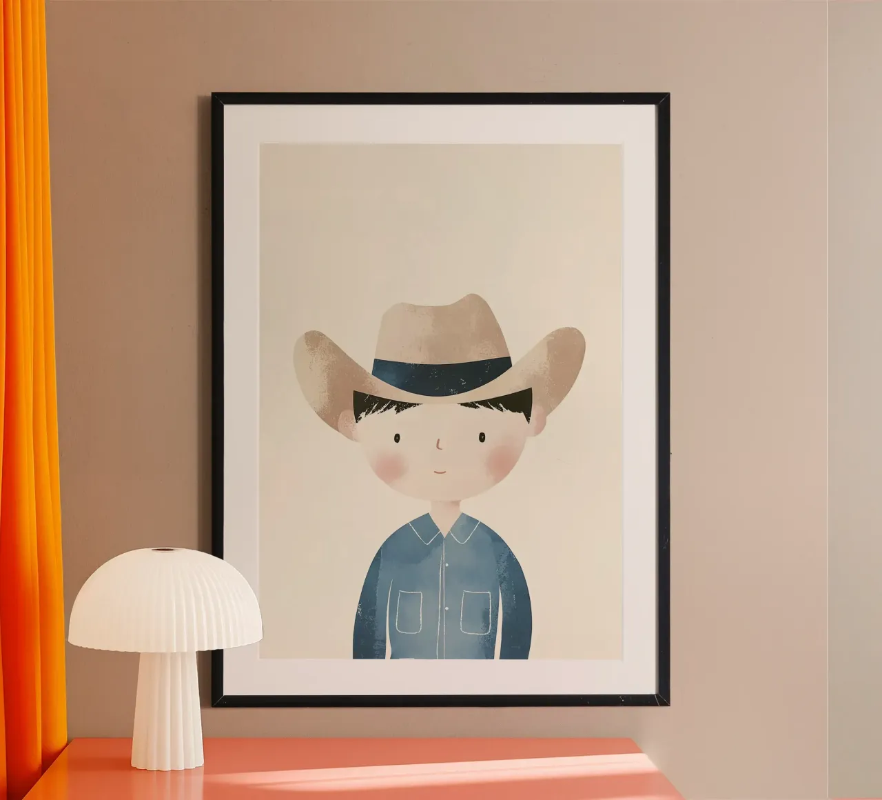 Illustrazione di un ragazzo cowboy poster con telaio in plastica da David Müller