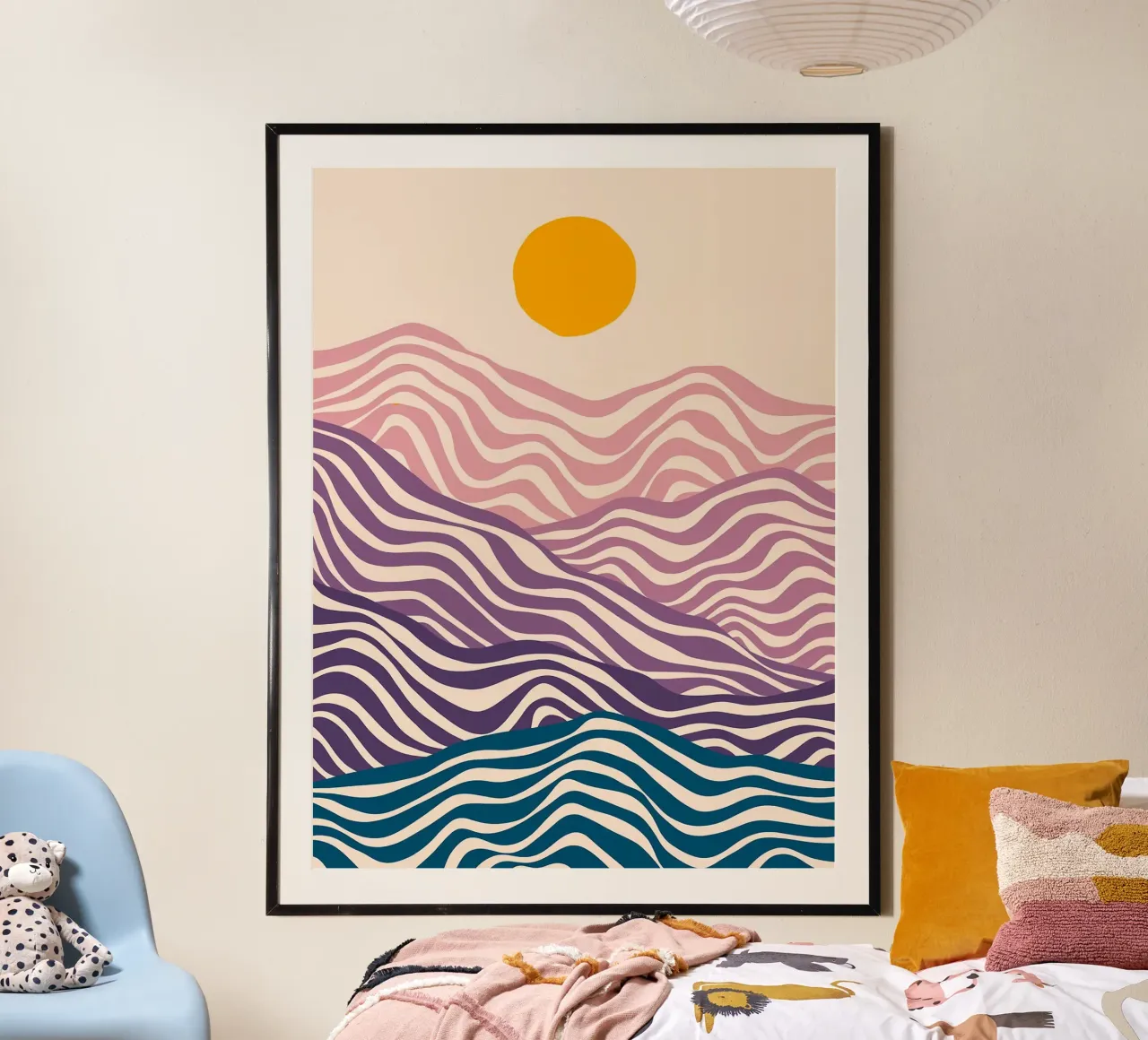 Onda delle colline poster con telaio in legno da Maria Lang