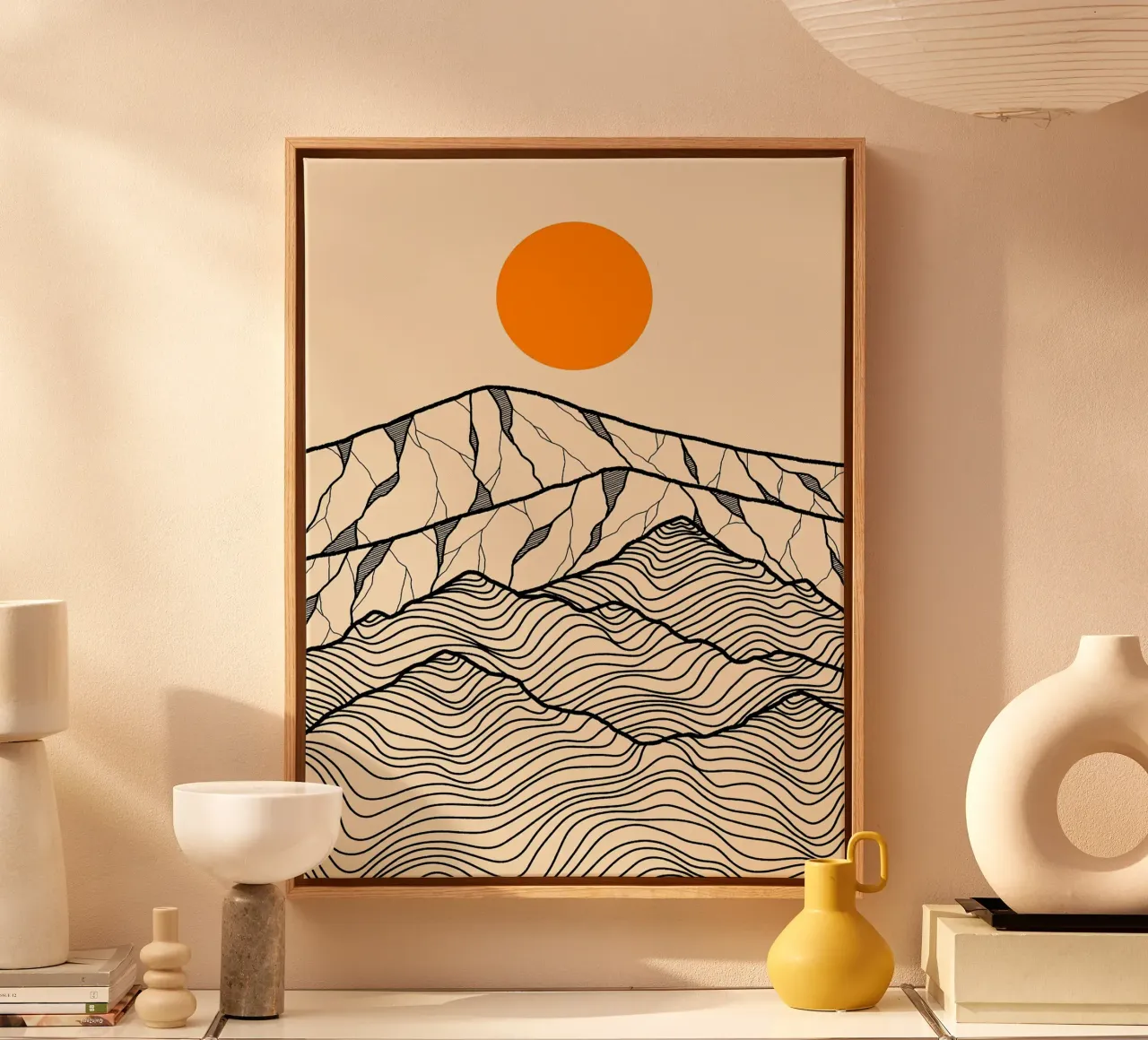 Kontur der Berglandschaft Leinwand mit Schattenfugenrahmen von Maria Lang