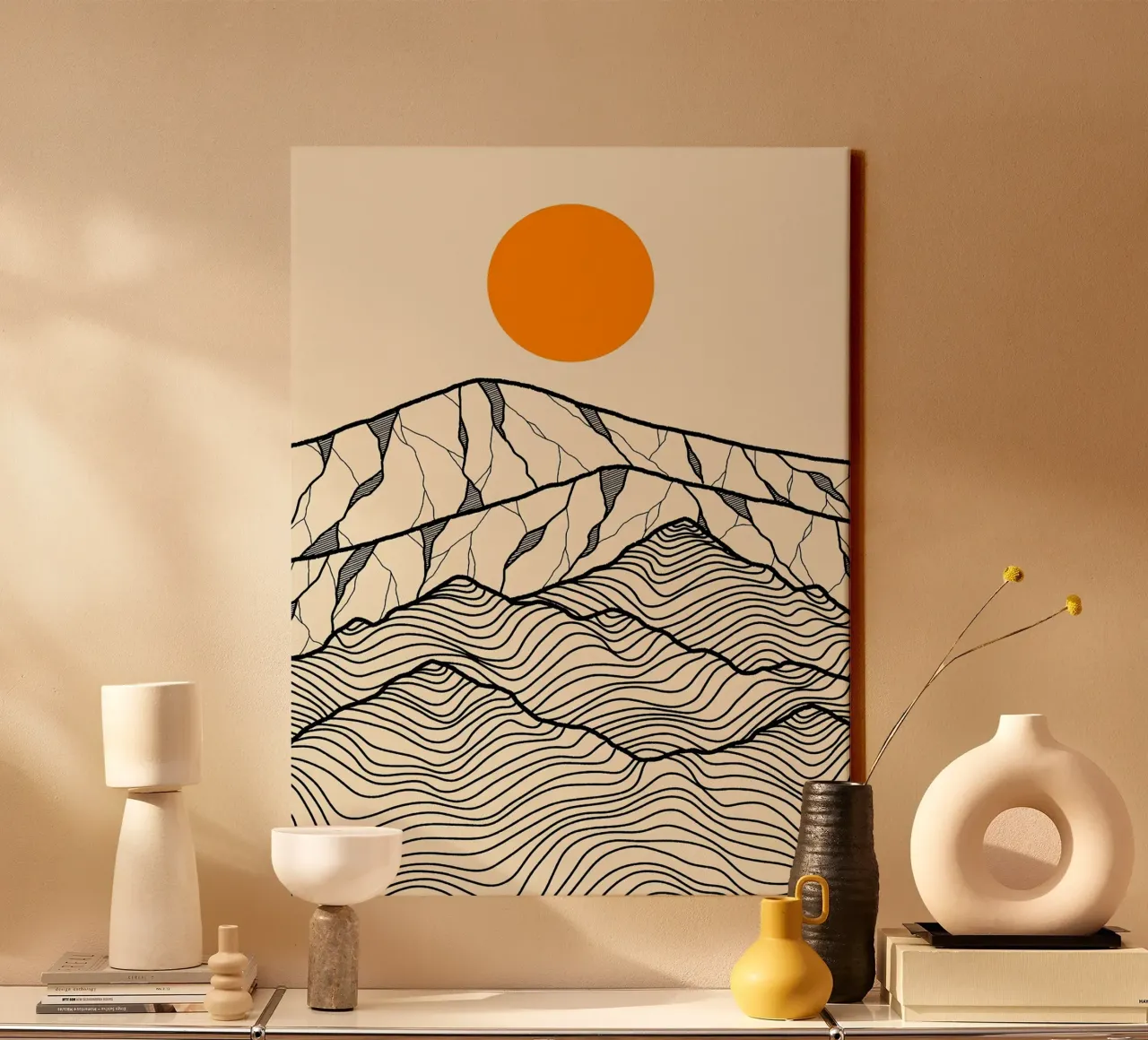 Kontur der Berglandschaft Leinwand mit Schattenfugenrahmen von Maria Lang