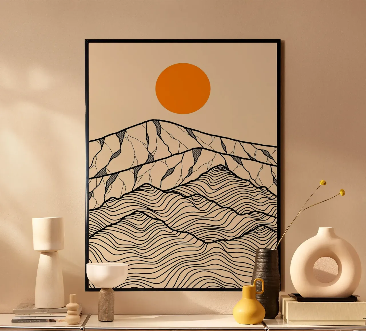 Contorno del paesaggio montano poster con telaio in plastica da Maria Lang
