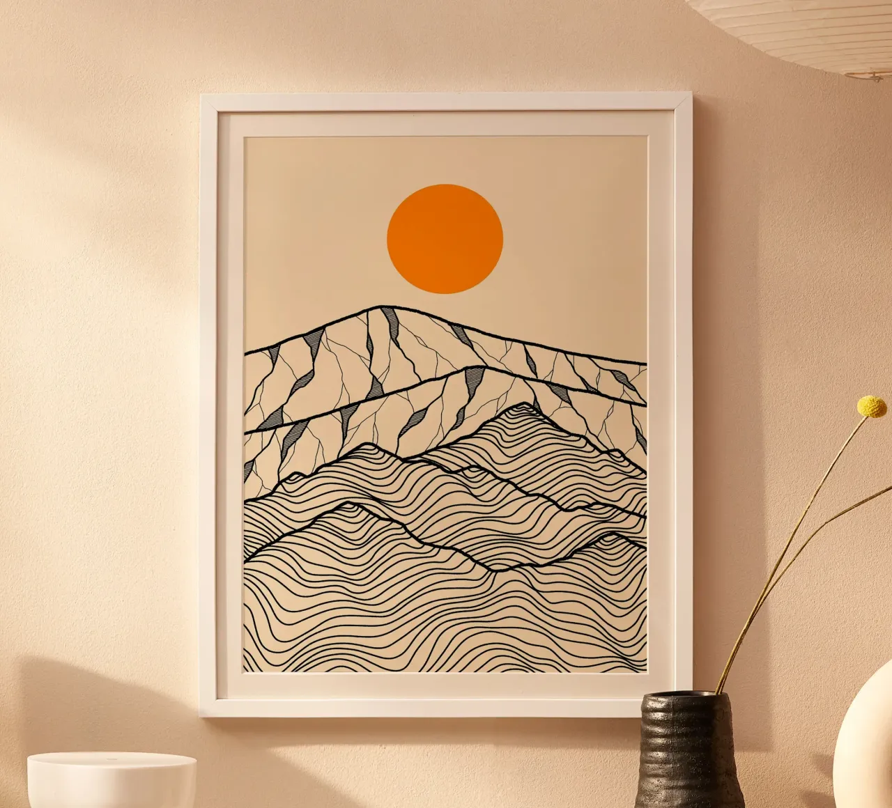 Contorno del paesaggio montano poster con telaio in plastica da Maria Lang