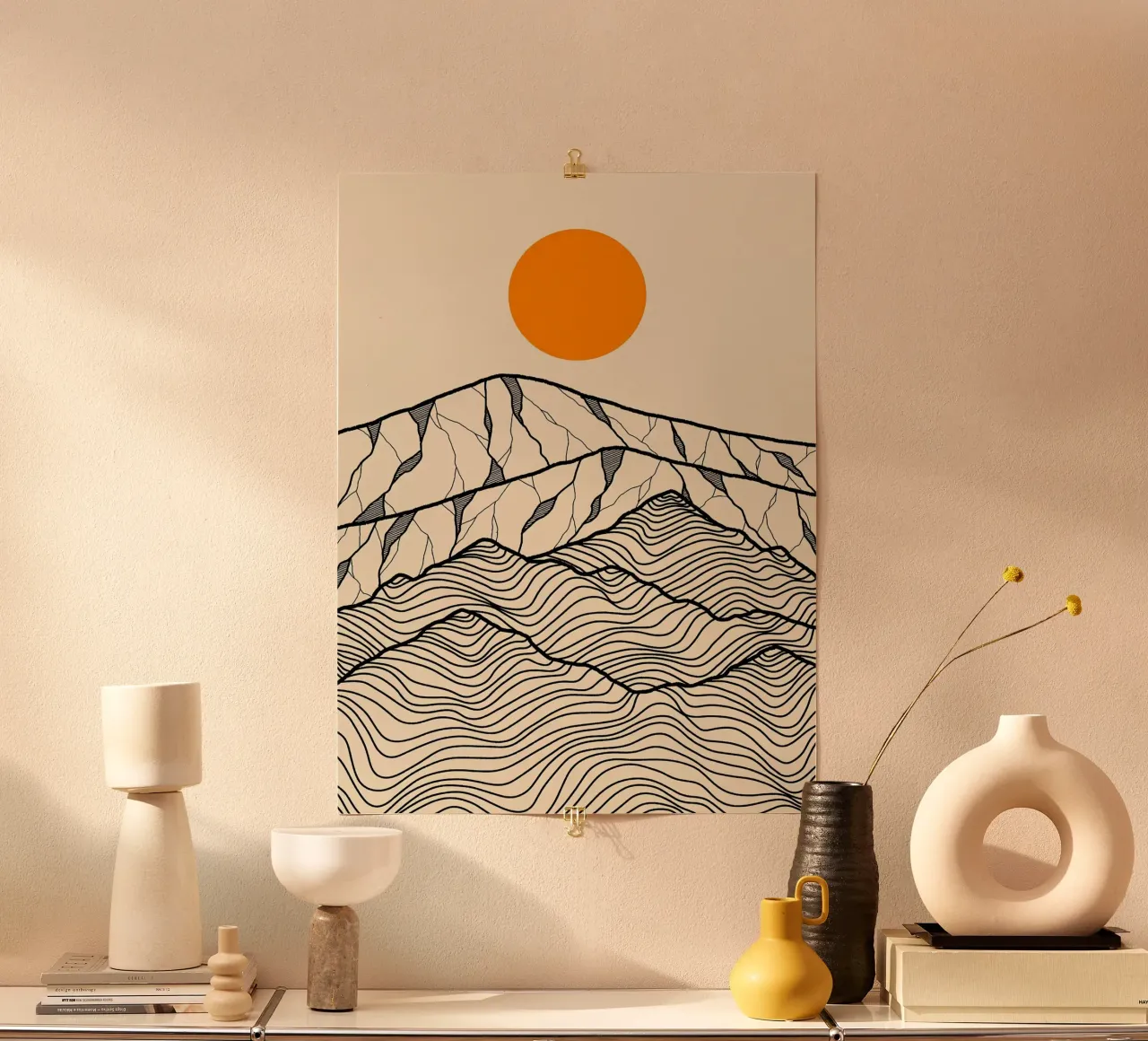 Contorno del paesaggio montano poster con telaio in plastica da Maria Lang