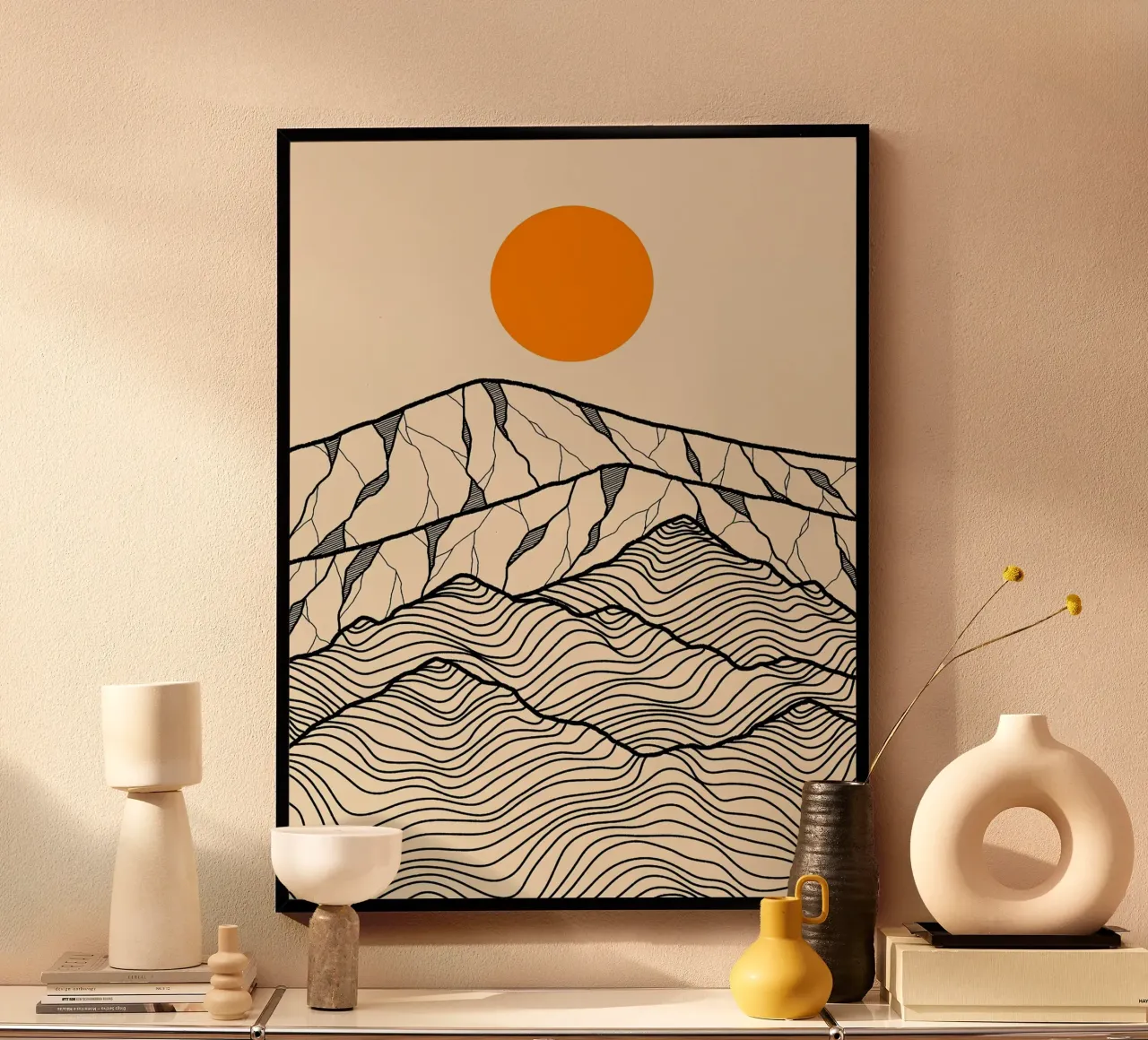 Contorno del paesaggio montano poster con telaio in plastica da Maria Lang