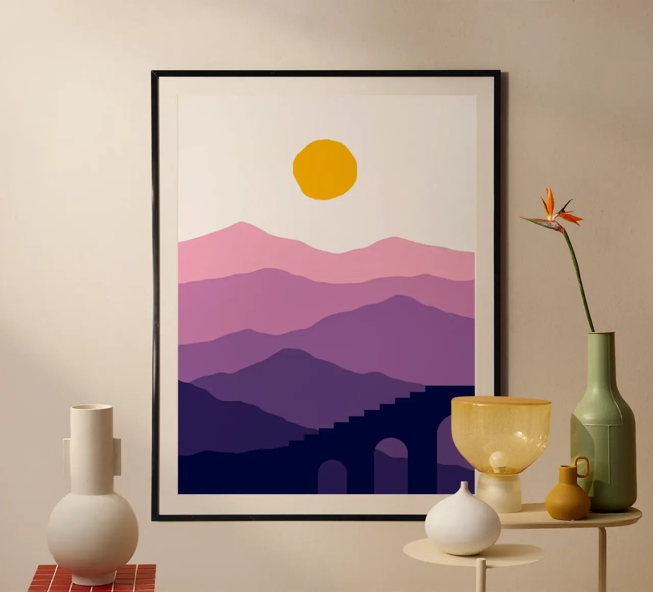 Scale di montagna poster con telaio in legno da Maria Lang