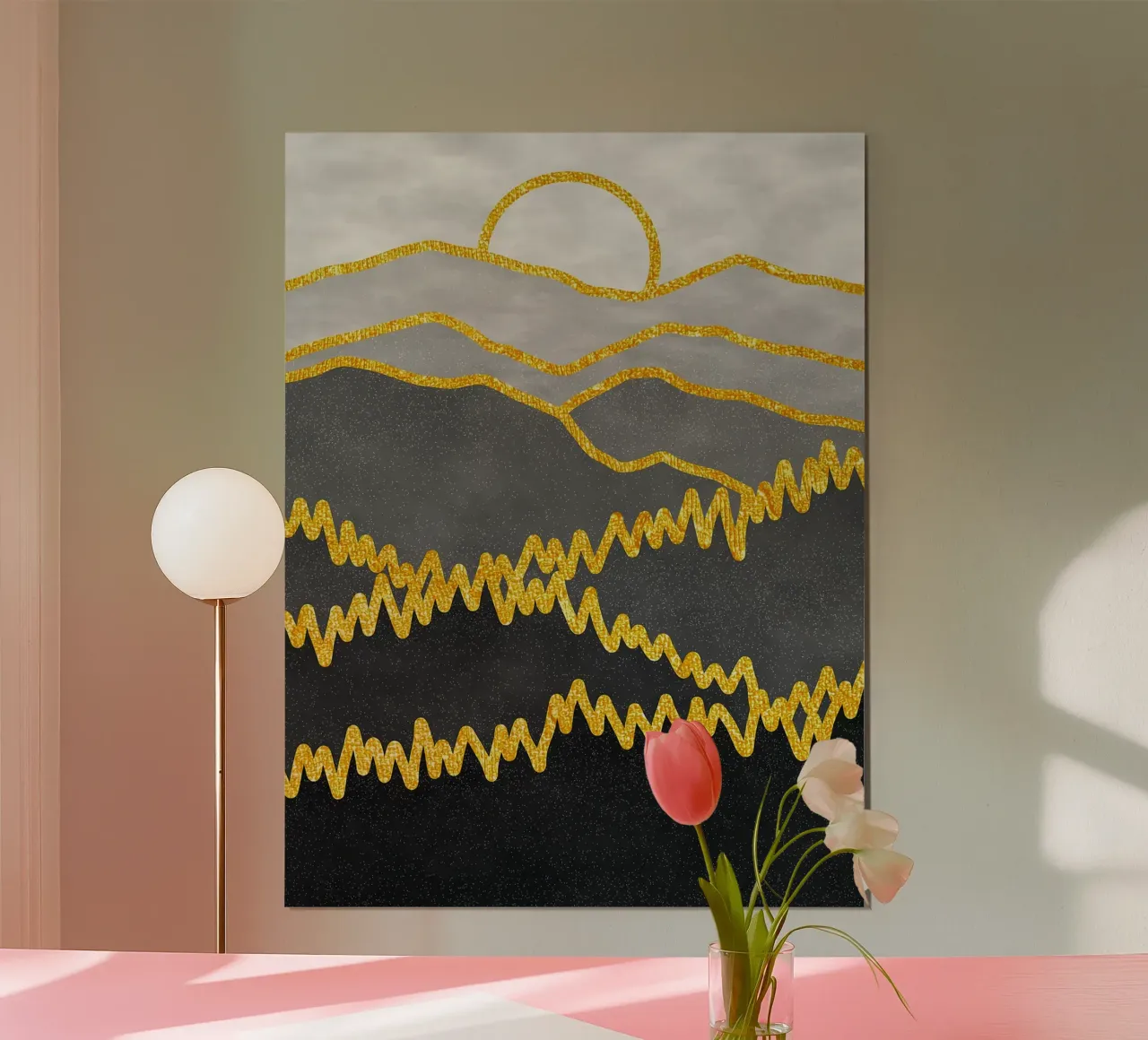oro di montagna poster con telaio in legno da Maria Lang