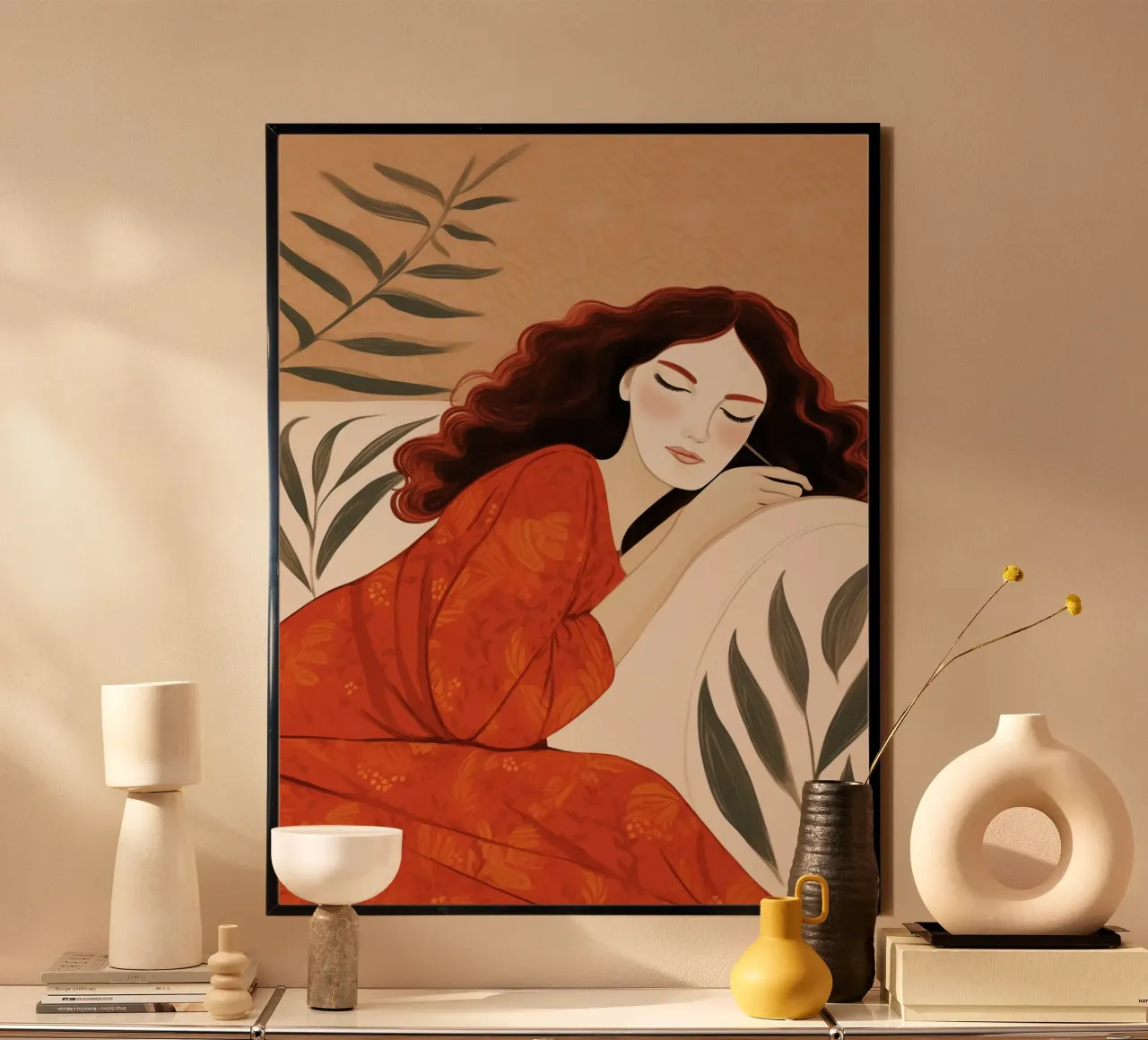 Sognare la bellezza in rosso | Sensibilità moderna poster con telaio in legno da Autofocus