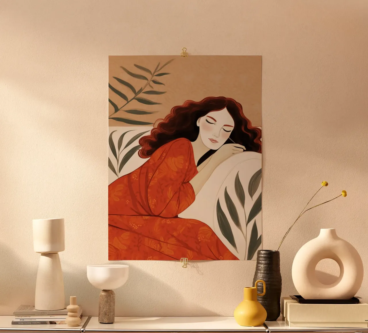 Sognare la bellezza in rosso | Sensibilità moderna poster con telaio in legno da Autofocus