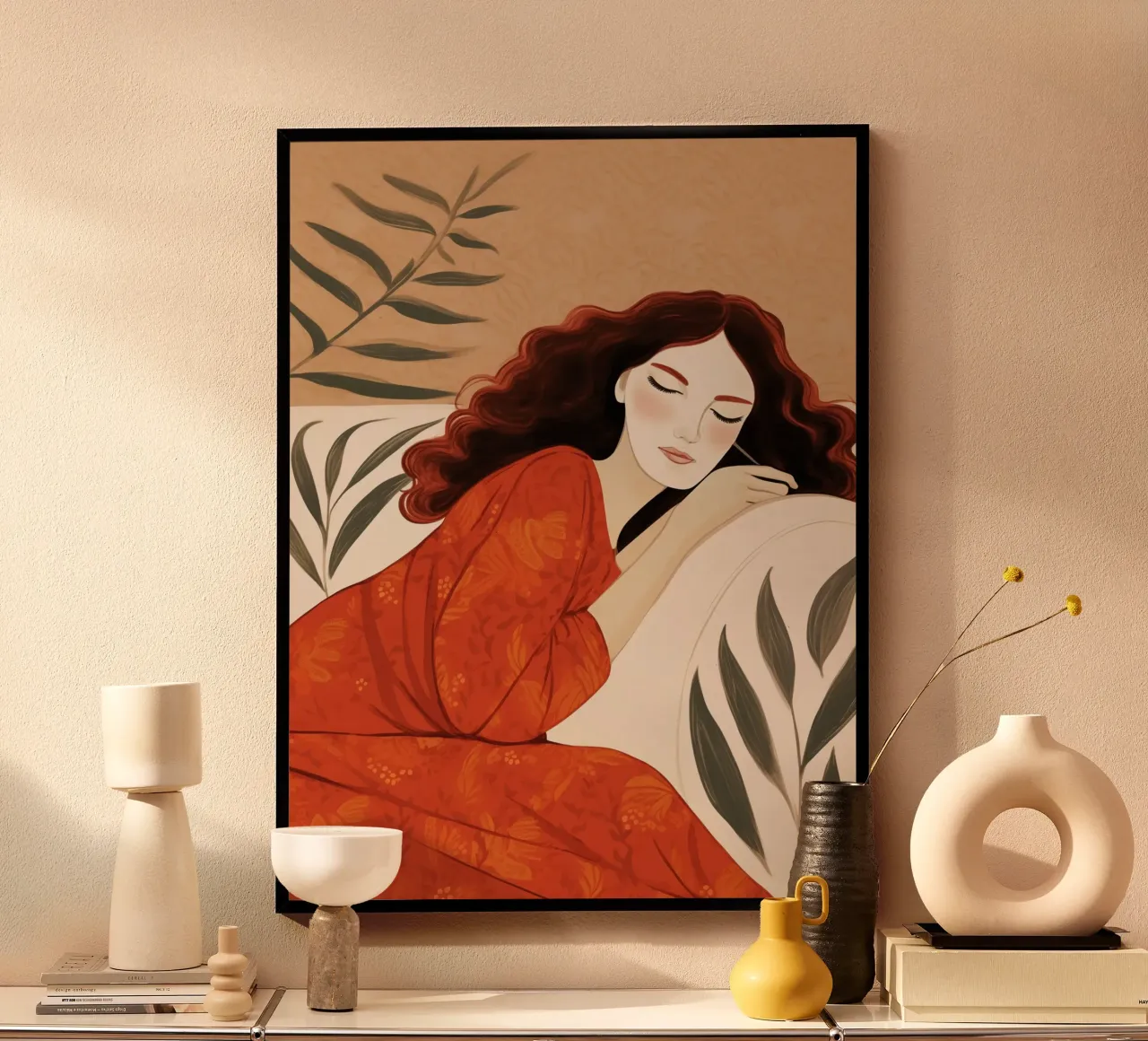 Sognare la bellezza in rosso | Sensibilità moderna poster con telaio in legno da Autofocus