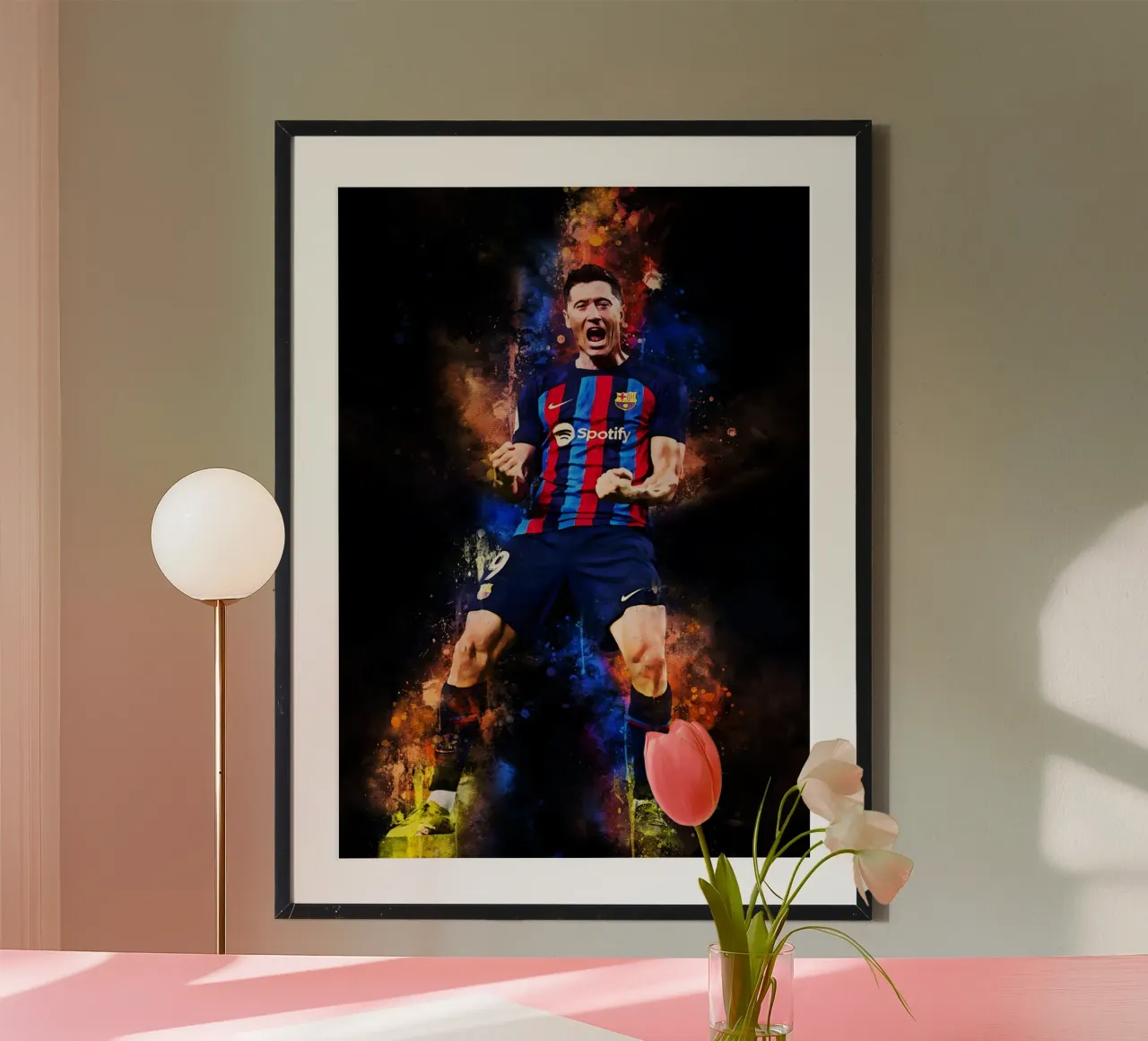 Robert Lewandowski poster con telaio in legno da MasterInkArt