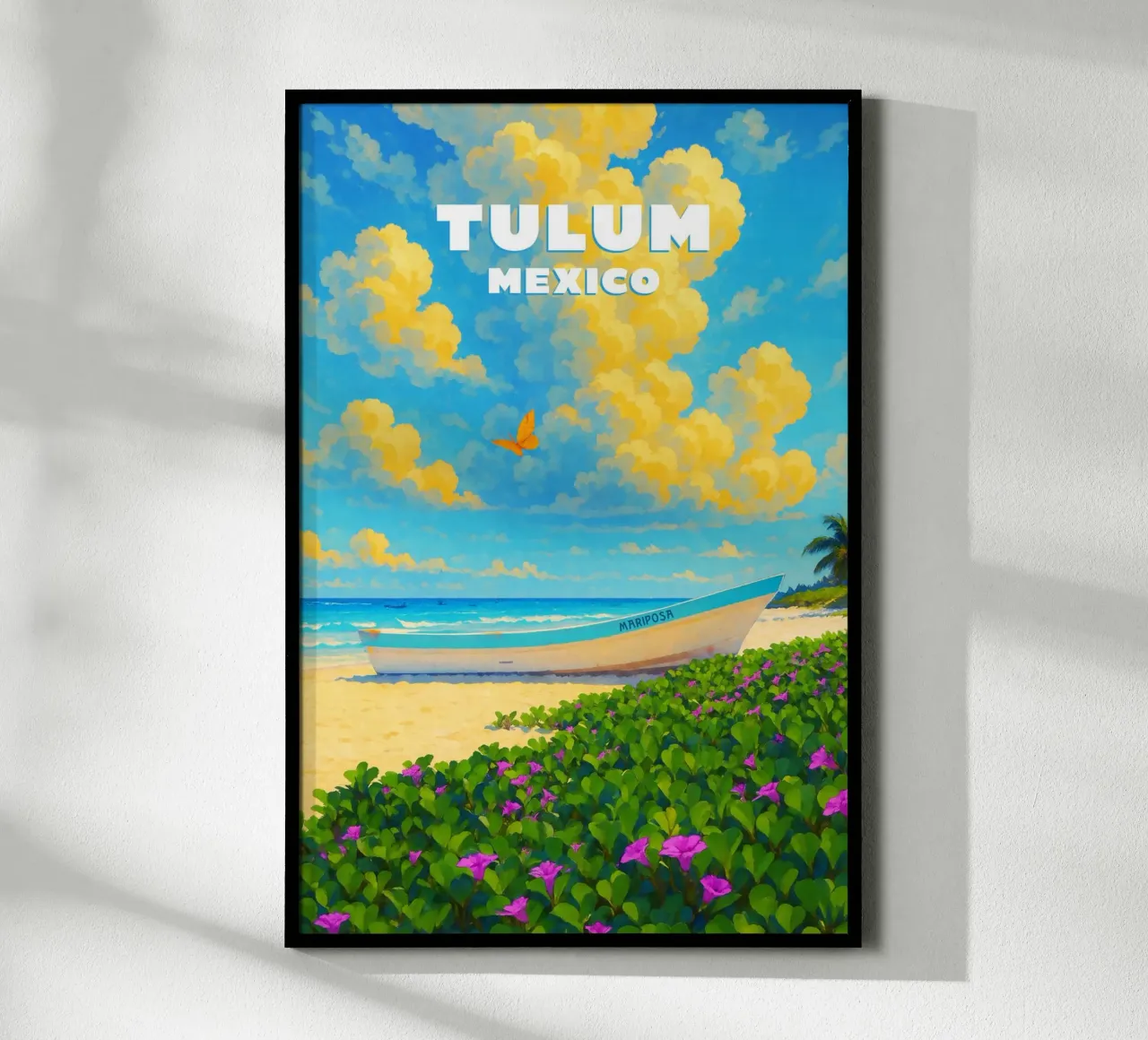 Tulum Mexico - verträumtes Strandposter poster con telaio in legno da studiovinja