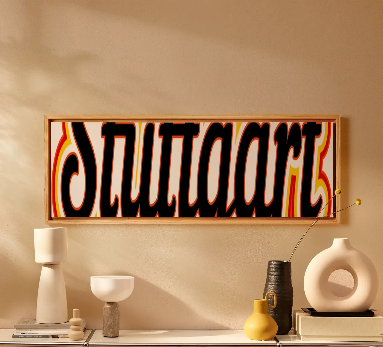 Stuttgart label canvas with Floater frame by Mariel Toigo
