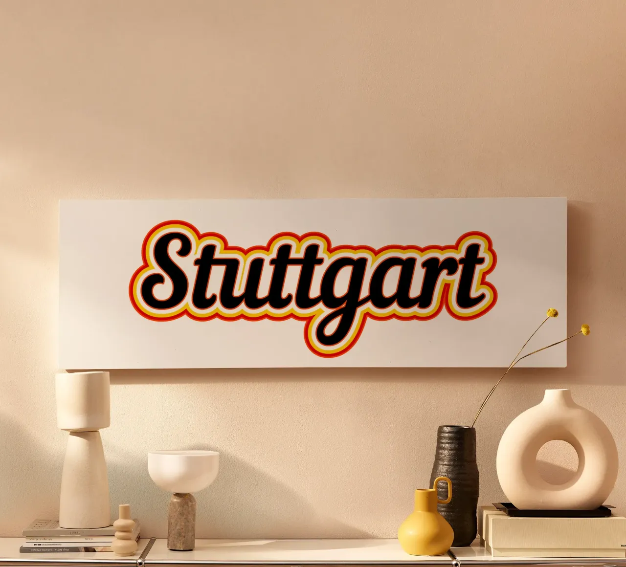 Stuttgart label canvas with Floater frame by Mariel Toigo