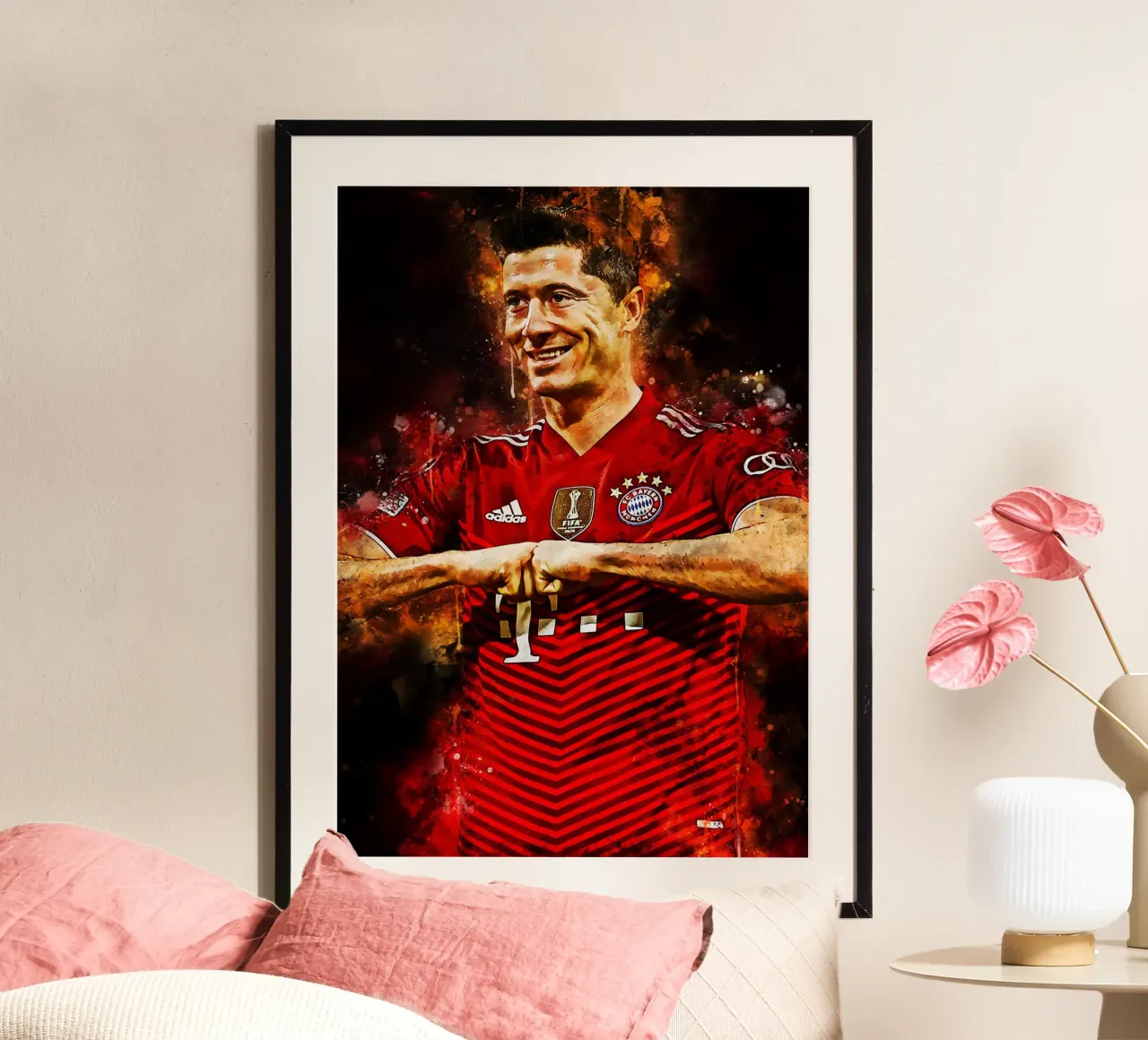 Robert Lewandowski poster con telaio in legno da MasterInkArt