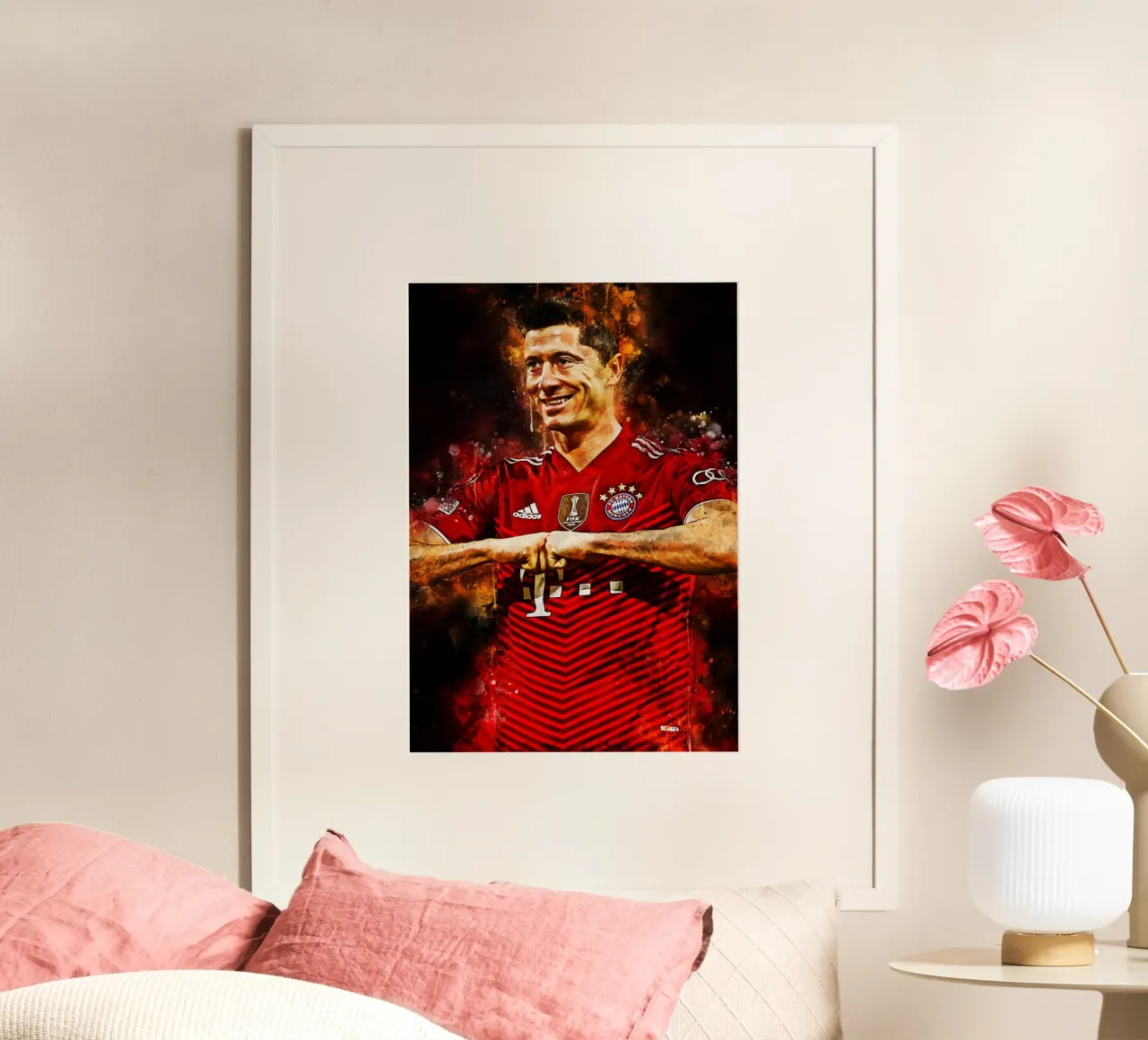 Robert Lewandowski poster con telaio in legno da MasterInkArt