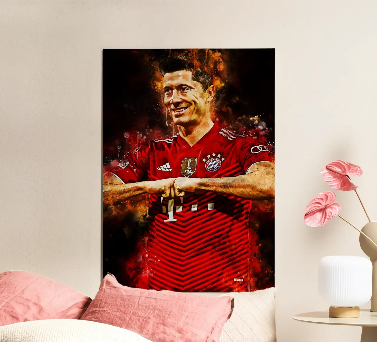 Robert Lewandowski poster con telaio in legno da MasterInkArt
