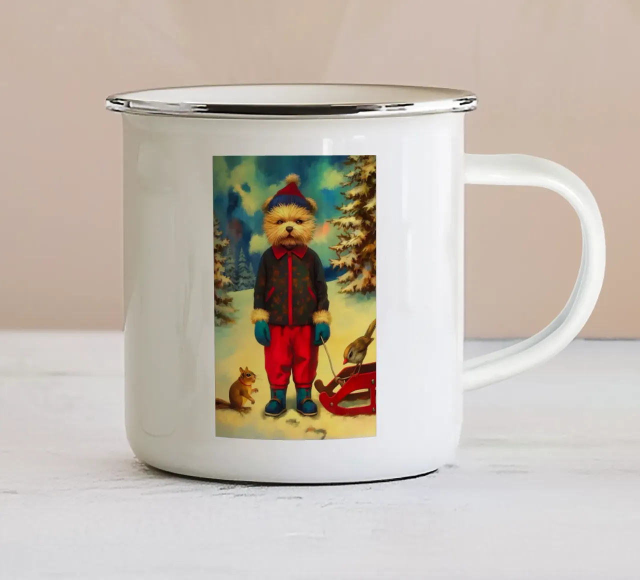 Cane di Natale tazza in smalto da Fleur de Lys
