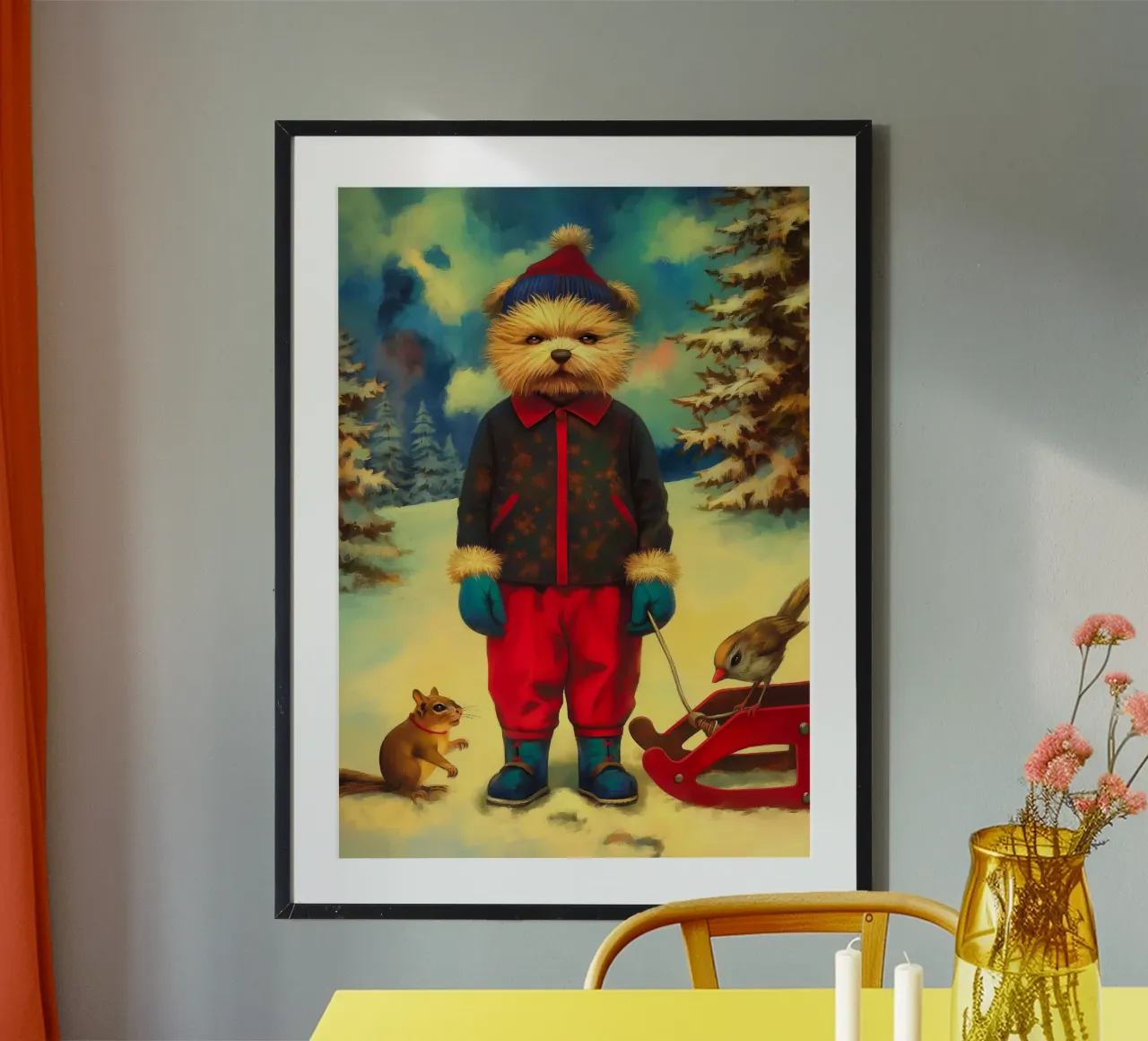 Cane di Natale poster con telaio in legno da Fleur de Lys