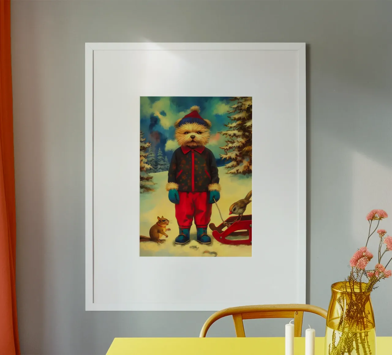 Cane di Natale poster con telaio in legno da Fleur de Lys