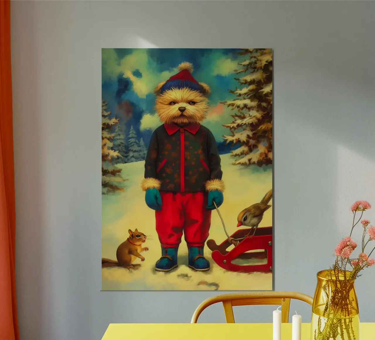 Cane di Natale poster con telaio in legno da Fleur de Lys