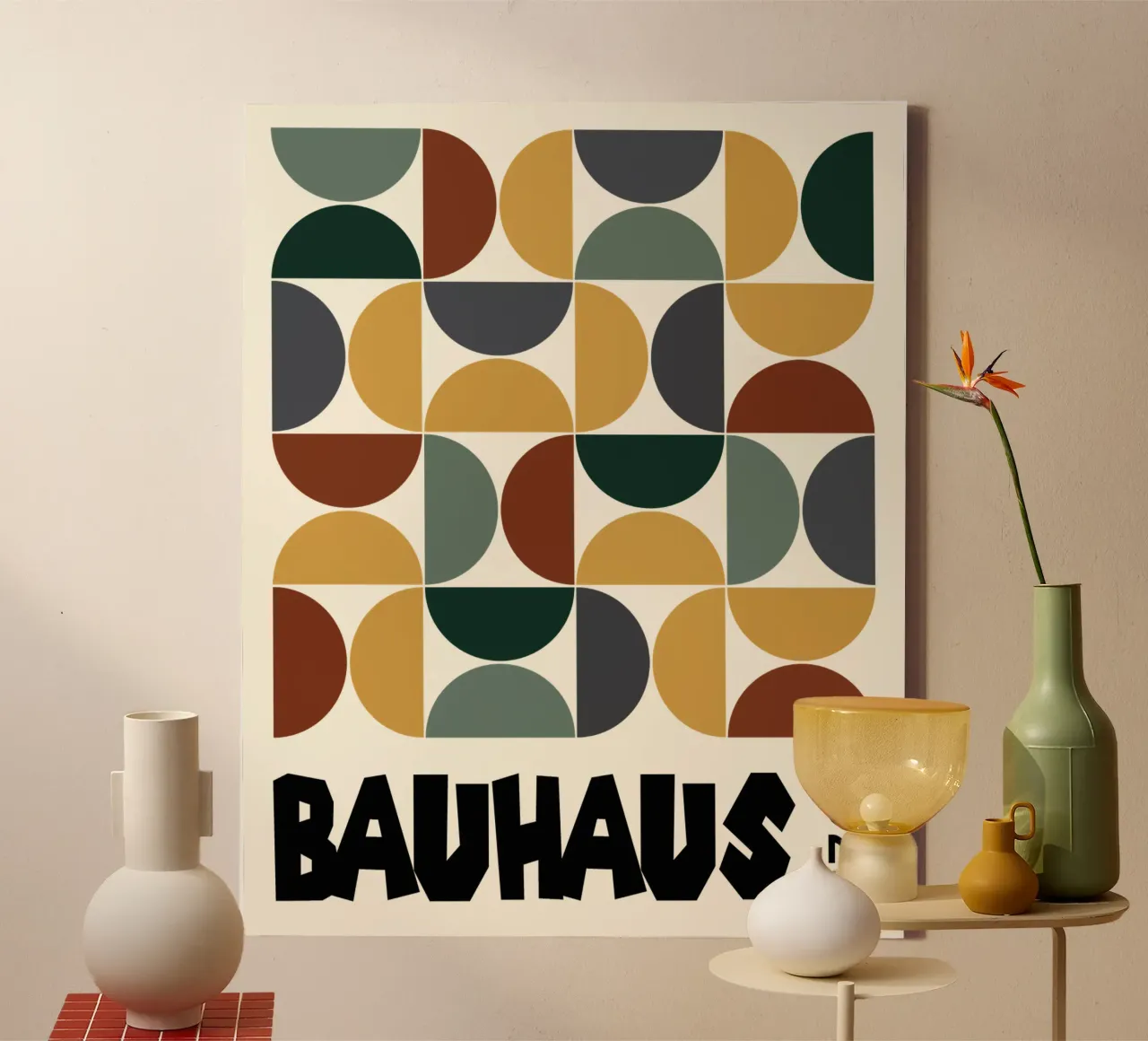 Autumn vibe Bauhaus shapes canvas with Floater frame by TijanaArtStudio88