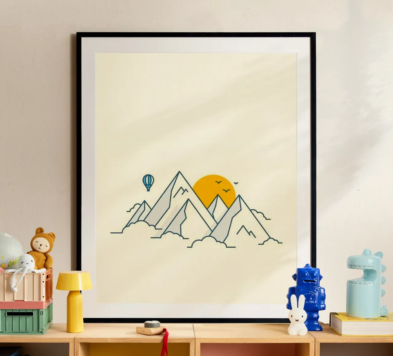 sun hide in the mountain poster con telaio in legno da lifeline