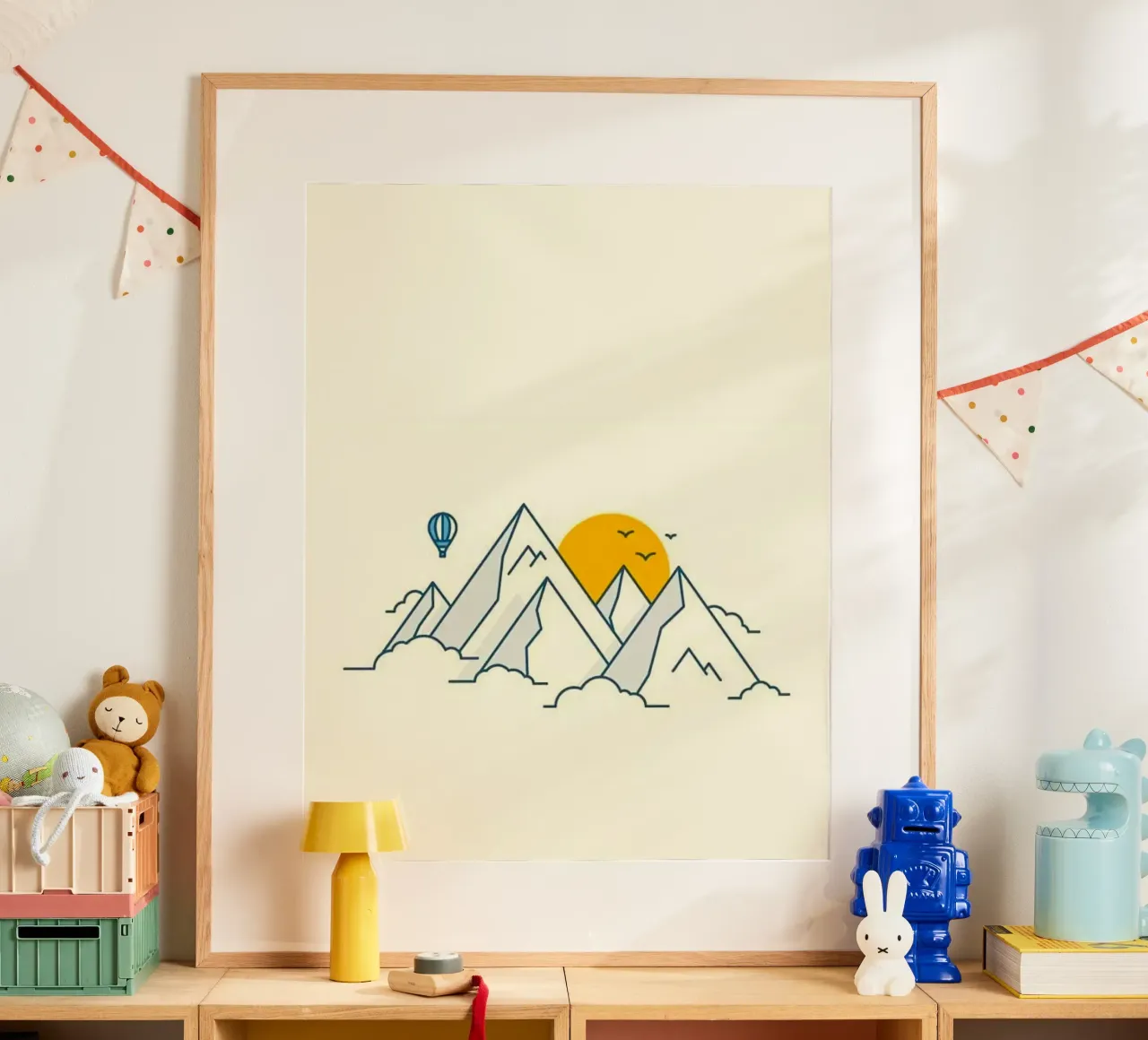 sun hide in the mountain poster con telaio in legno da lifeline