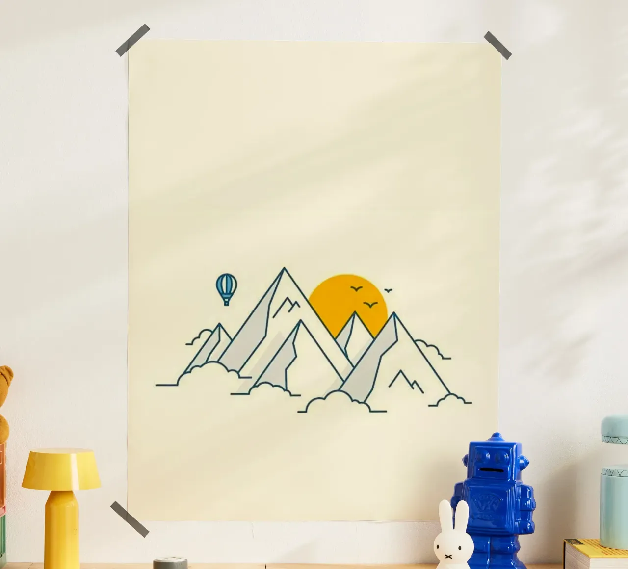 sun hide in the mountain poster con telaio in legno da lifeline