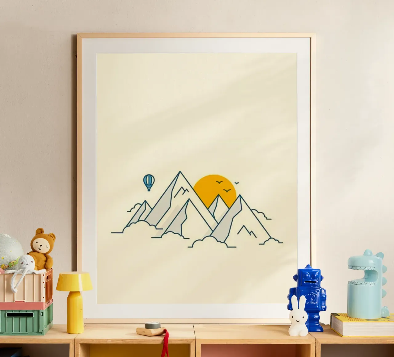 sun hide in the mountain poster con telaio in legno da lifeline