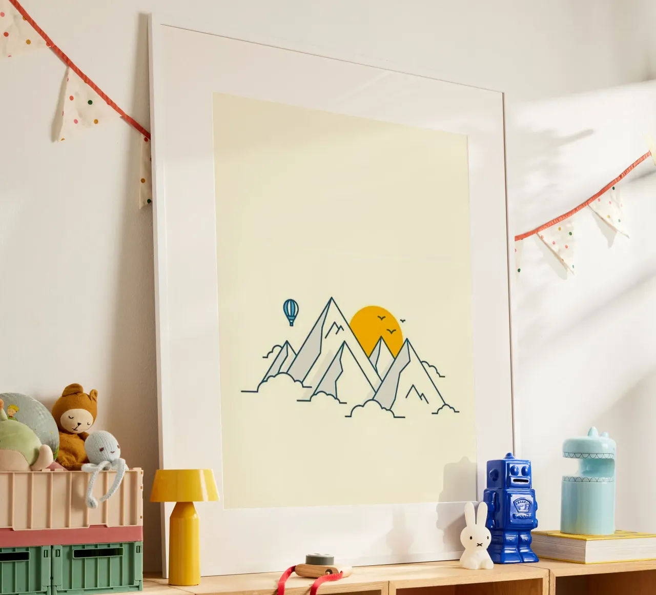 sun hide in the mountain poster con telaio in legno da lifeline