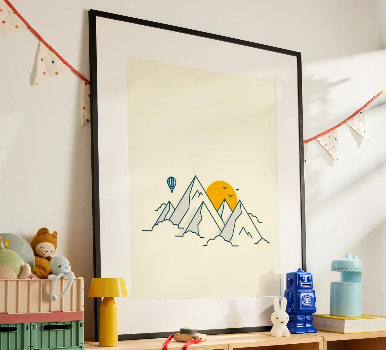 sun hide in the mountain poster con telaio in legno da lifeline