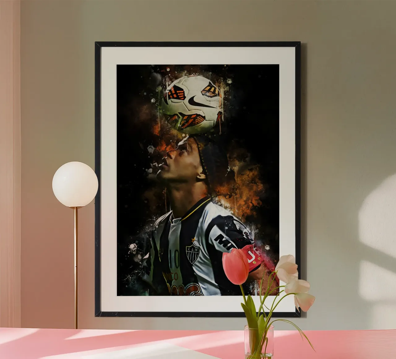 Ronaldinho of Atletico MG poster con telaio in plastica da MasterInkArt